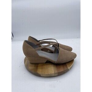 Eileen Fisher Poet Crisscross Pumps Womens 9 Tan Suede Wedge Heels Chnuky
